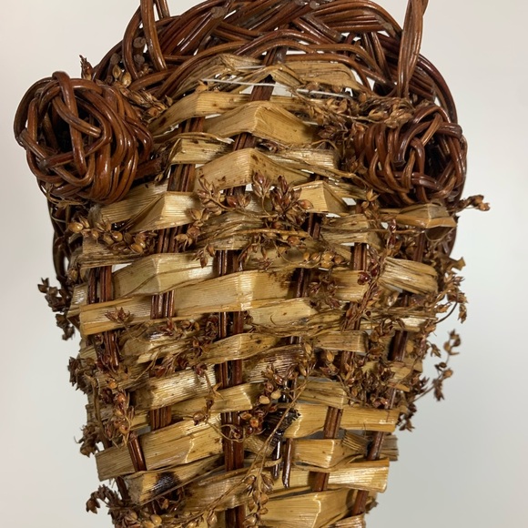 Primitive Cornucopia Horn Basket Lined Floral Thanksgiving Fall Farmhouse Rustic - Picture 6 of 16